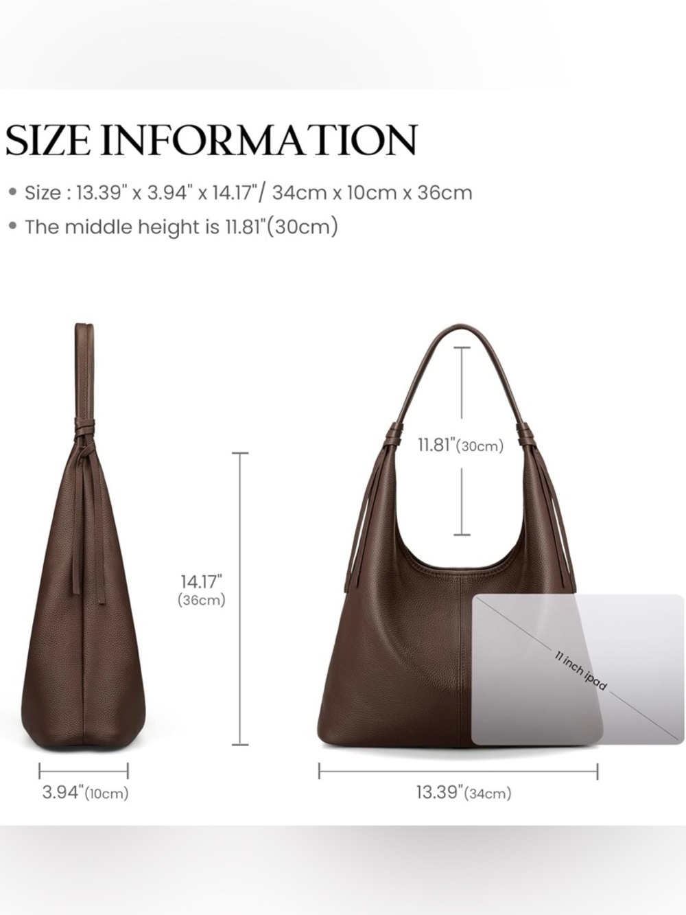 Befen Coffee Brown Leather Hobo Bag with Tassel Details - Picture 5 of 7